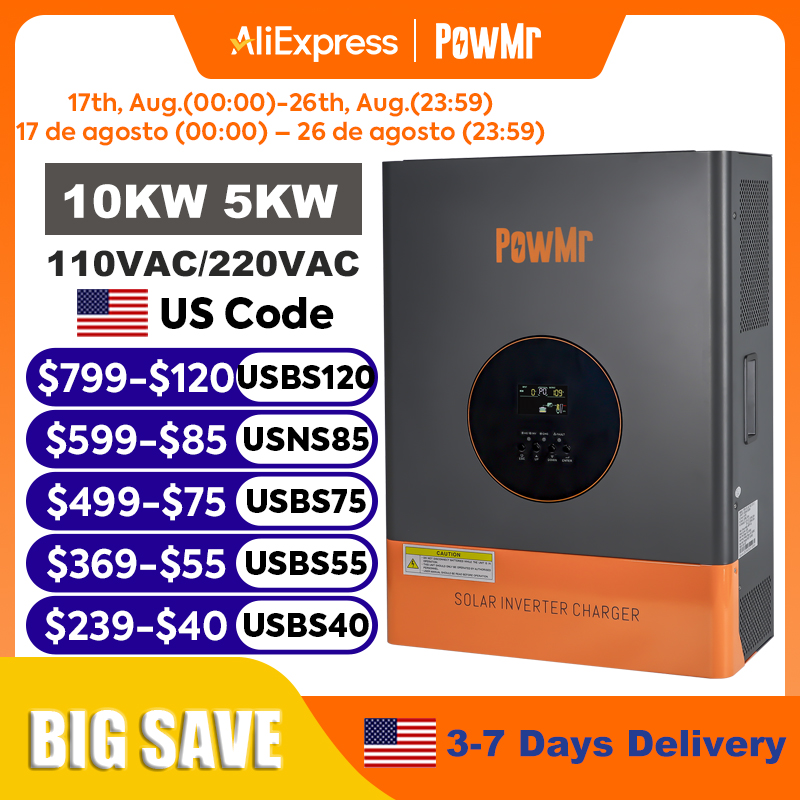 PowMr 10KW 5KW Split Phase Inv - Drone Solar Charger review and price